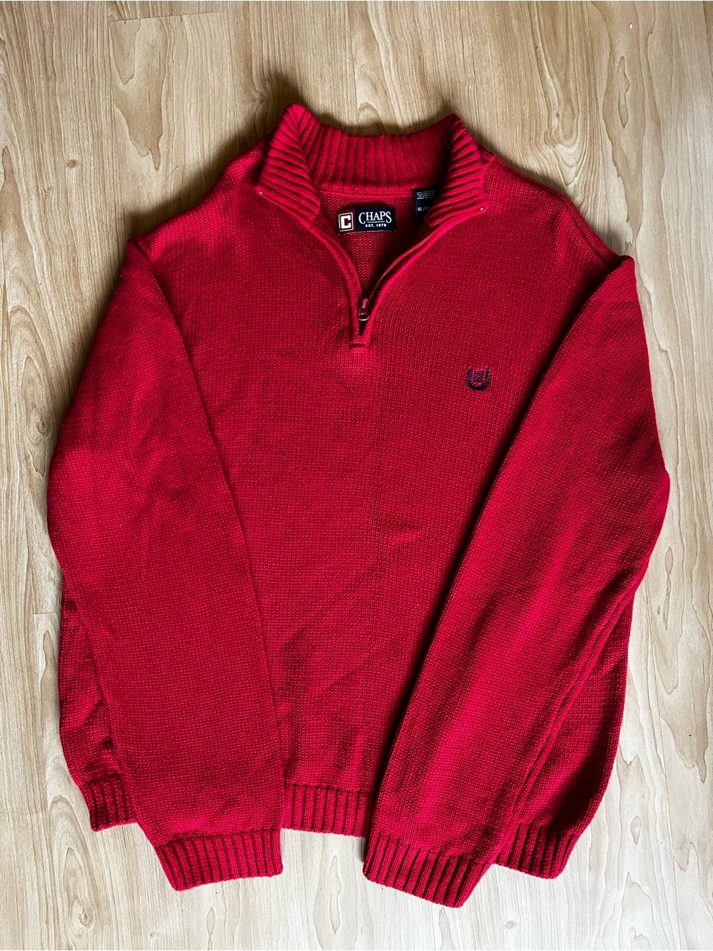 Old money preppy knit roll neck Chaps Men’s Red Quarter-Zip Sweater xl